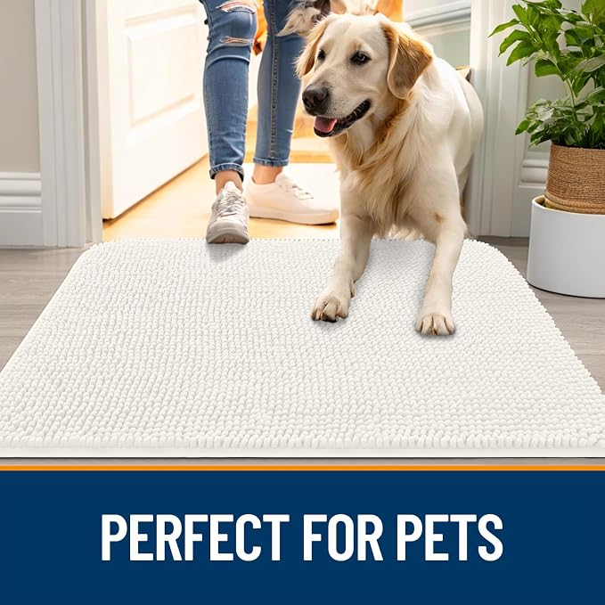 OLANLY Dog Door Mat for Muddy Paws 59x35, Super Absorbent Chenille Mud Mat | Ivory, Absorbs Moisture and Dirt, Non-Slip Machine Washable Doormat, Quick-Drying Indoor Entryway Floor Carpet for Dogs