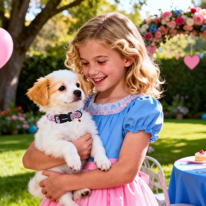 DOGWONG Valentine's Day Dog Collar-Cute Blue Heart Pattern Dog Collars, Adjustable Valentine Heart Pet Collars Puppy Collar with Quick Release Buckle for Girl&Boy Dogs,XL