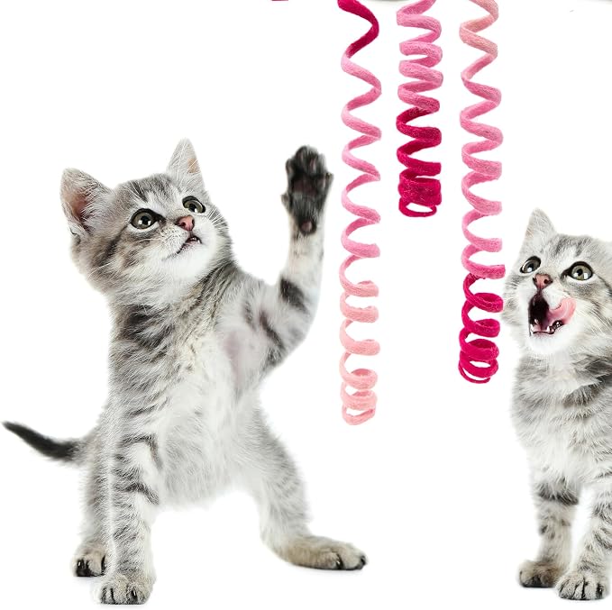 Glaciart One Felt Spring Cat Toy – 3 Pcs Soft Fuzzy Enrichment 100% Natural Wool - Interactive Stretchable Play Cat Toy Set - Safe for Pets, Non-AZO Colored Dyes - 30” Long