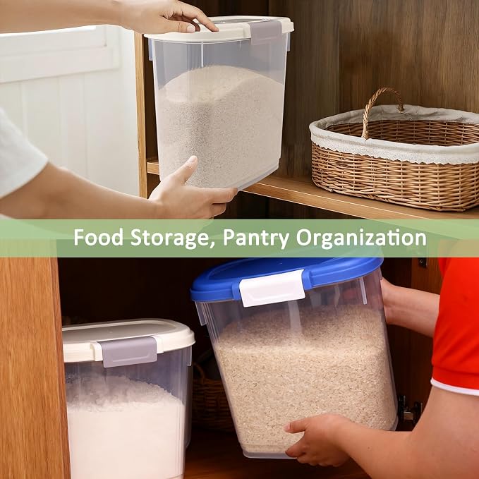 Large Rice Storage Container 15-20 Lbs, Tall Flour Container Dry Food Bin | Slim Food Container with Scoop, Cup for Cereal, Sugar, Beans, Pet Dog Cat Food, Kitchen and Pantry Storage Organization