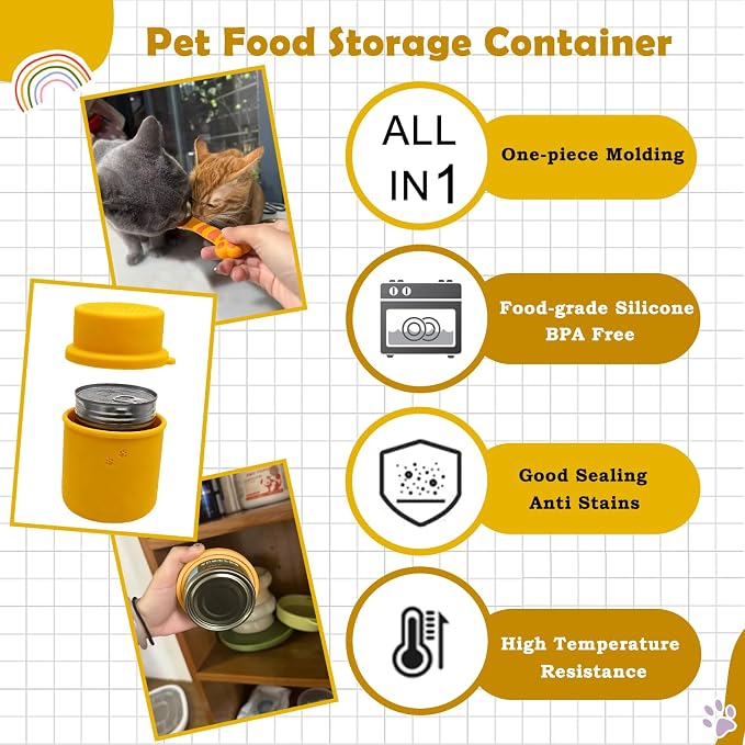 Original Canned Dog Food Storage Container | Silicone Can Cover Pet Food Sealer | BPA Free, Airtight, Dishwasher & Freezer Safe (2 Pcs Orange)