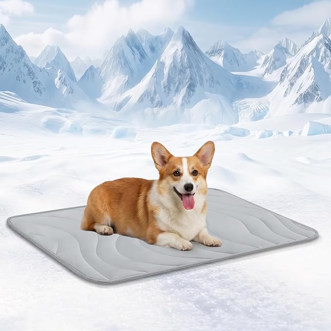 Cozyide Dog Cooling Mat, Q-Max>0.45 Thin Breathable Cooling Mat for Large Dogs, Washable Reversible Dog Pad for Four Seasons, 36" L x 23" W, Light Grey