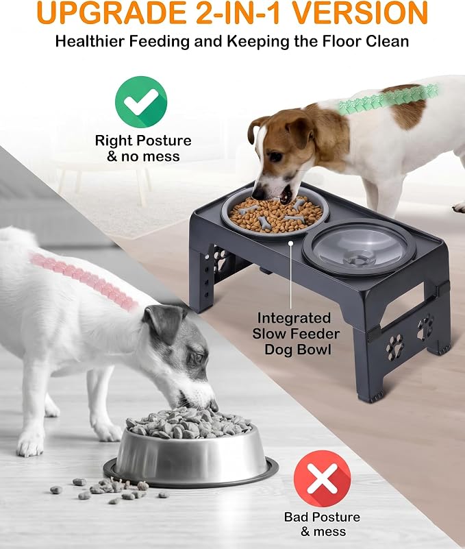 LALOBLUE Collapsible Dog Bowls Raised Elevated Adjust Stand | Elevated Dog Bowls, Dog Bowls Raised, Dog Bowls Elevated,5 Heights Adjustable Elevated Raised Dog Bowls Stand