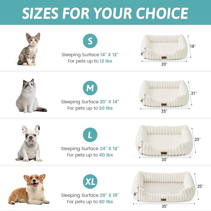 COZY KISS Orthopedic Pet Bed for Small Cats - Washable Rectangle Pet Bed with Anti-Slip Bottom, Soft Calming Cat & Puppy Bed for Indoor Pets (20"x18"x6", Cream)