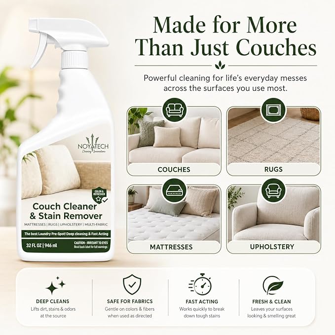 NOYATECH Couch Cleaner and Stain Remover Spray, Pet Safe, Travel Size