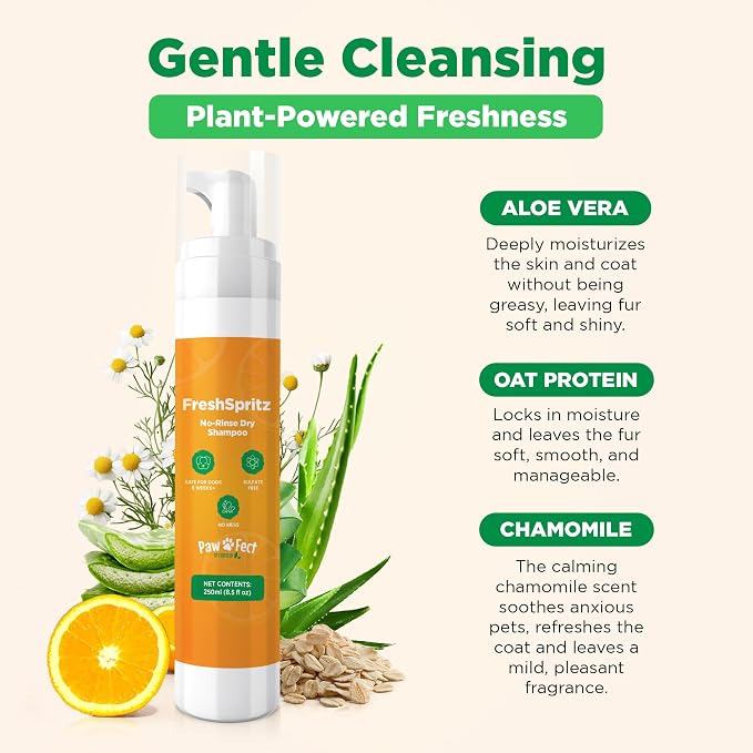 Pawefect, FreshSpritz Waterless Foaming Pet Shampoo for Dogs, Cats & Pets | A Canadian Company, No-Rinse Wash for other small Pets, Odor & Dander Control, Plant-Based Scent, Fast Drying, 8.5 fl oz