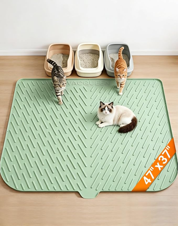 Cat Litter Mat, 47" x 37" Extra Large Cat Litter Box Mat, Silicone Waterproof Litter Trapping Mat for Scatter Control Soft on Kitty Paws Non-Slip Easy to Clean (Green) | Waterproof Litter Trapping Mat for Scatter Control, Soft on Cat Paws Non-Slip Easy...