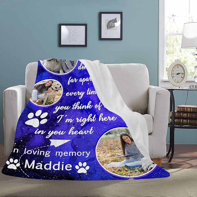 Custom Photo Blanket Best Memorial for Your Pets - Personalized Cozy Fleece Throws Blanket with Picture Upload for Dogs Cats Family Friends