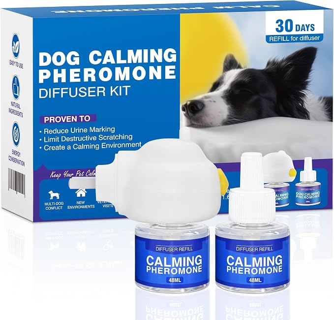 Dog Calming Pheromone Diffuser Stop Scratching Spraying 2 Refill 60 Days