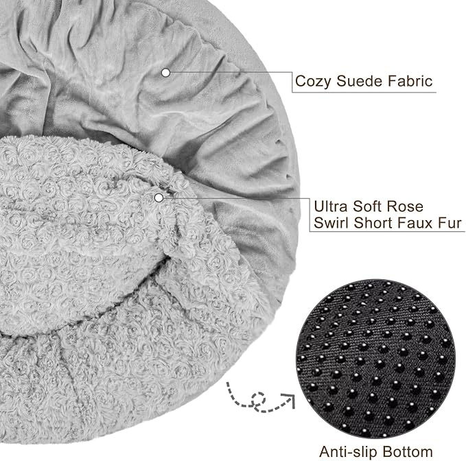 JOEJOY Small Dog Bed Cat Bed with Hooded Blanket, Cozy Cuddler Luxury Puppy Pet Bed, Donut Round Calming Anti-Anxiety Dog Burrow Cave Bed - Anti-Slip Bottom and Machine Washable 23 inch