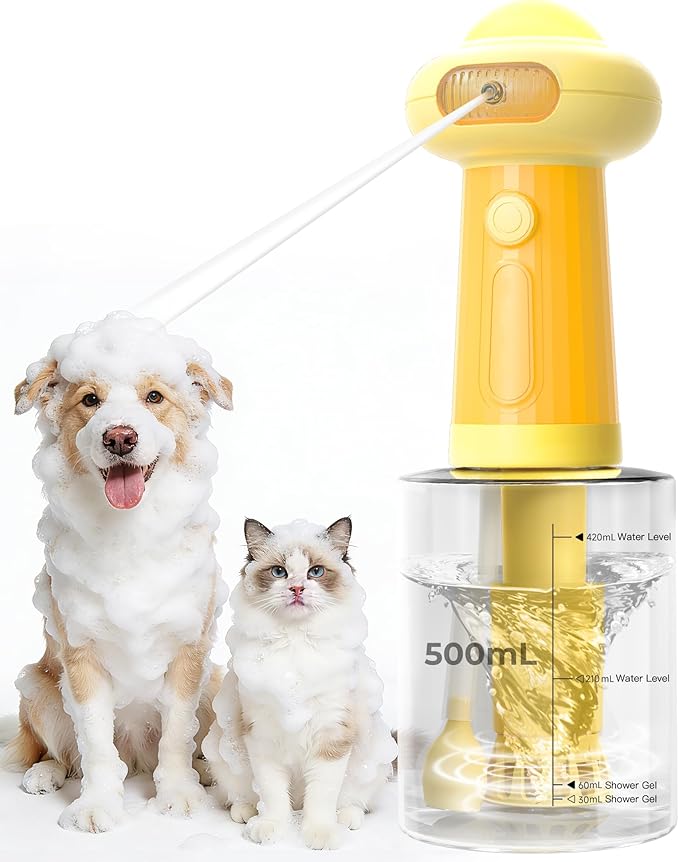 Electric Dog Shampoo Dispenser with Auto Mixing, Magnetic Charging Dog Shampoo Foamer, 500ml Pet Shampoo Sprayer with LED Indicator & Silicone Grip, IPX7 Waterproof Dog Soap Dispenser
