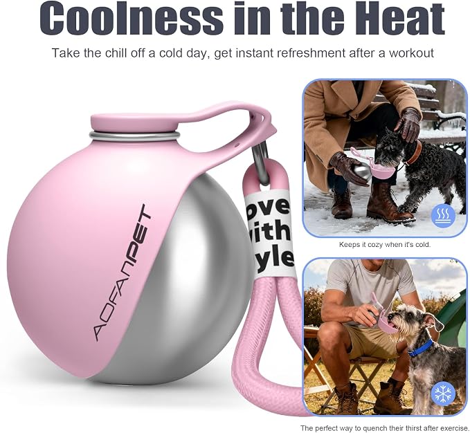 Portable Dog Water Bottle 10oz Stainless Steel Travel Dog Water Dispenser with Bowl No-Spill Puppy Water Bottle for Walking Hiking Small Dog Water Bottle