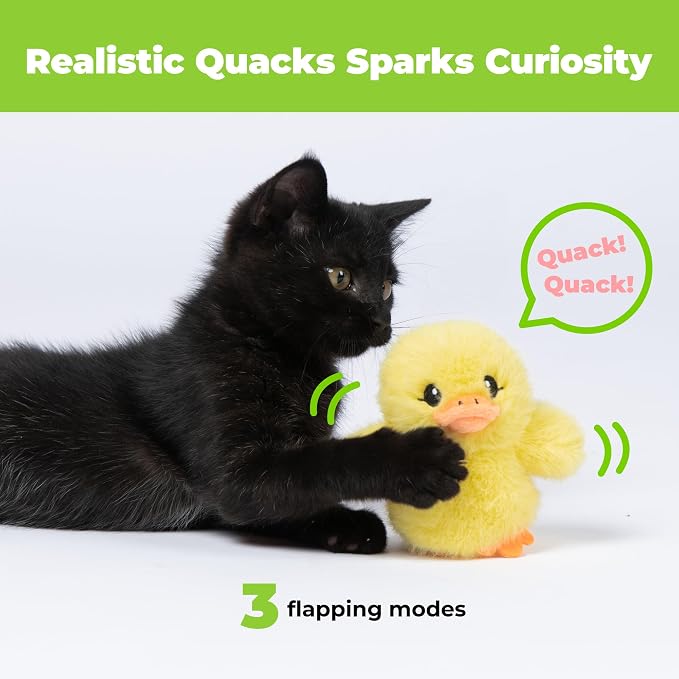 Catify Best Pet Supplies Flapping Duckling, Chick & Bird Cat Toy - Motion-Activated Wings, Realistic Chirps, Catnip-Infused Plush, USB-Rechargeable Indoor Cats & Kittens, Self-Play Enrichment - Yellow