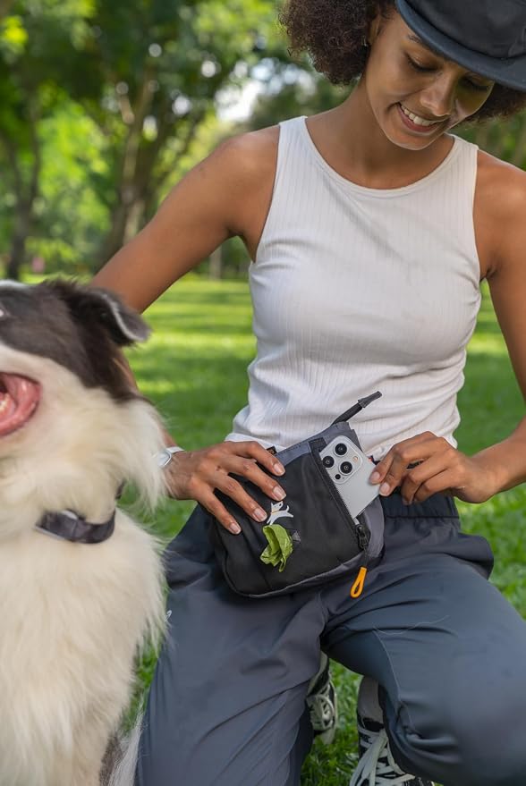Backcountry Day Bag | Dog Training Treat Pouch | Eco-Friendly Recycled Fabric Fanny Pack with Zipper Closure, Built-in Poop Bag Dispenser & Adjustable Waist Belt (Castle Rock)