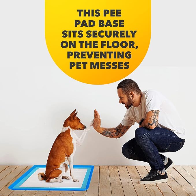 Skywin TidyFriend Dog Pee Pad Holder - Fits Up to 24” x 24” Pee Pad Holder for Dogs - Stable Grip, Soft Edges, Quick Wipe Silicone Surface Dog Pad Holder for Indoor Flooring Protection (Dark Blue)