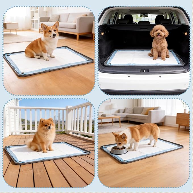 Pee Pad Holder for Dogs,25 x 36 Inch Dog Potty Tray with Silicone Clips Dog Puppy Pad Tray,Non-Slip Leak-Proof High Edge Silicone Puppy Pee Tray Mat for Home Floor Protection