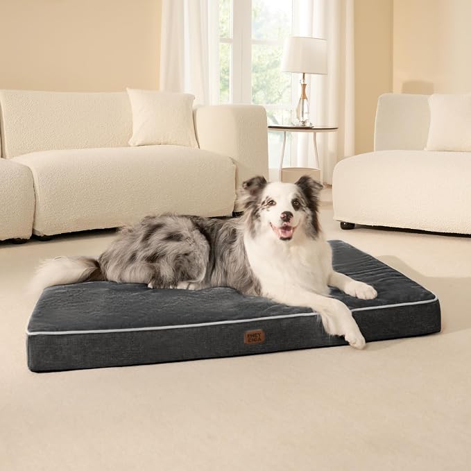 EHEYCIGA XXL Washable Dog Crate Bed with Memory Foam, 47x29Inch, Dark Grey | High Density Egg Crate Foam, Waterproof Liner, Removable Easy Clean Cover, Non-Slip Bottom, Fits Crate, Floor and Sofa