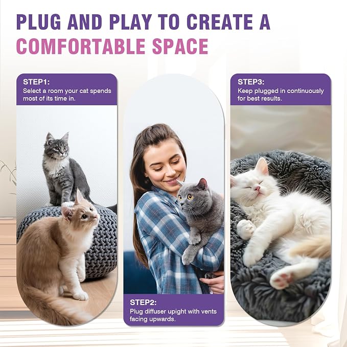 Cat Calming Pheromone Diffuser Refills 4 Pack Anxiety and Stress Calming for Cats Reduce Inappropriate Peeing and Spraying Fragrance Free for Bedroom Bathroom Reduces Conflict in Multi-Cat Households