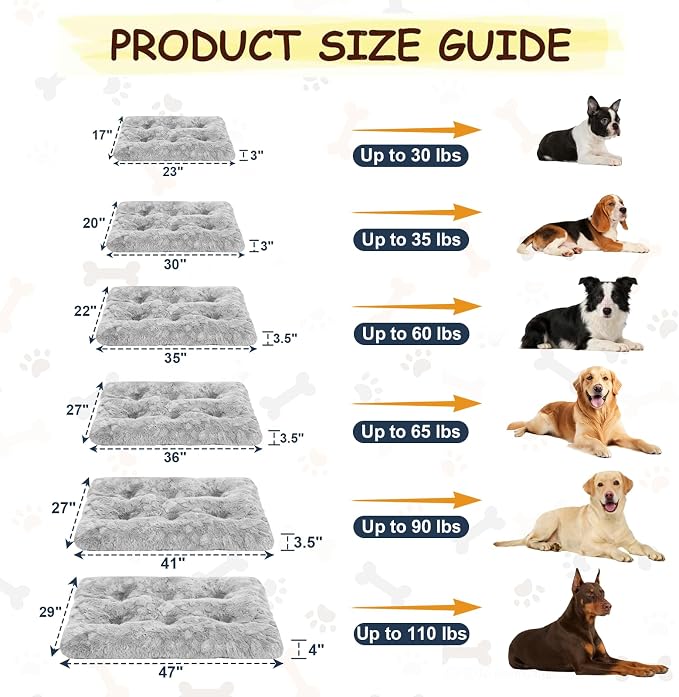 Washable Dog Bed for Small to Large Dogs, Calming Anti Anxiety Medium Dog Bed, Deluxe Plush Faux Fur Crate Beds, Comfy Fluffy Kennel Pad Pet Sleeping Mat with Non-Slip Bottom, 36"x27", Gray
