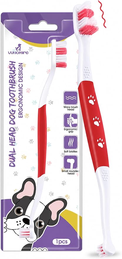 Dog Toothbrush, Dual-Head, for Medium-Large Dogs,Red | Soft Bristles for Gentle Cleaning, 60° Curved Bristles for Better Coverage, Comfortable for Sensitive Gums