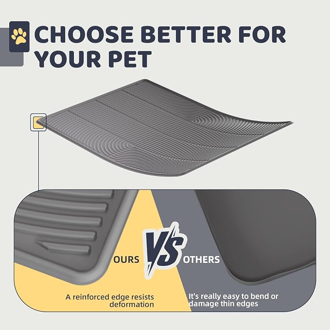 Cat Litter Mat 40"x28" - Soft Silicone & Leak-Proof Large Litter Mat, Non-Slip Cat Litter Trapping Mat for Multiple Cats, Easy to Clean & Durable for All Types (Gray)