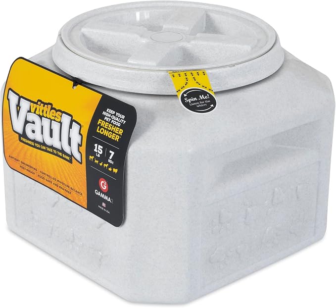 Gamma2 Vittles Vault Dog Food Storage Container with Airtight Lid, holds up to 10-15 Pounds of Dry Pet Food, Cat Kibble and Bird Feed, BPA Free, Made in USA, Without Scoop
