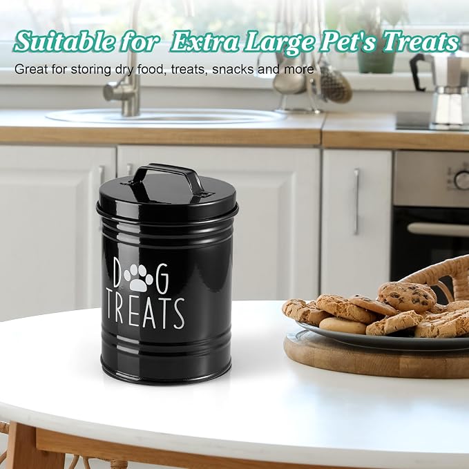 OUTNILI Extra Large Dog Treat Container Airtight - 9" Tall X 6" Round Black Dog Treat Jar for Kitchen Counter - Rustic Treat Storage Canister for Dogs, Cats, Small Animals