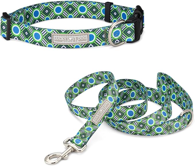 Lucky Love Dog - Easy Click Buckle Dog Collar with Leash Set Combo, Durable & Comfortable for Male & Female Dogs, Pet Collar for Small Dogs, Secure Fit - Leo Combo, XS