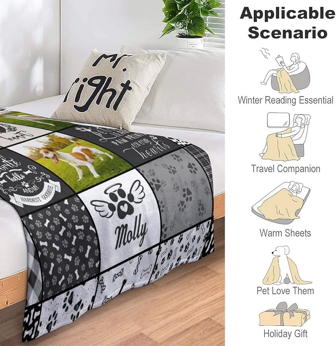 Artsadd Personalized Blanket with Picture in Memory of Dog Custom Photo Blanket Memorial Pet Loss Sympathy Gift