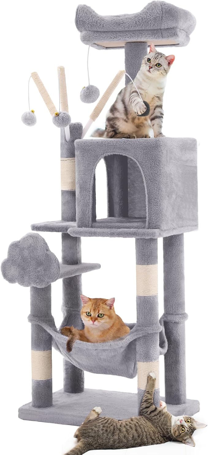 YITAHOME 44 inch Multi-Level Cat Tree for Indoor Cat | Cat Furniture with Scratch Posts, Window Padded Plush Perch, Comfortable Hammock, and Interactive Pompoms