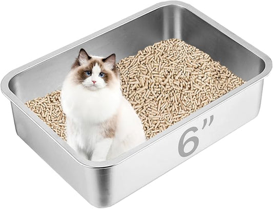 Stainless Steel Cat Litter Box, 19.7"×13.8"×6" Metal Litter Pan, Big Litter Box for Multiple Cats, Easy Cleaning