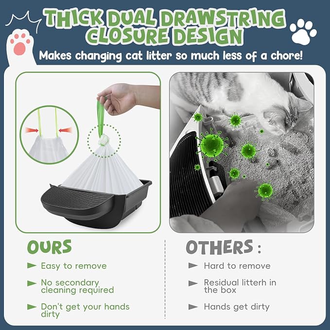 60 Pack Litter Box Robot 3 4 and 5 Waste Bags,1.5 Mils Thick Drawstrings Self Cleaning Cat Litter Box Robot Waste Liner Bags Replacement,Compatible with Automatic Self-Cleaning Robot