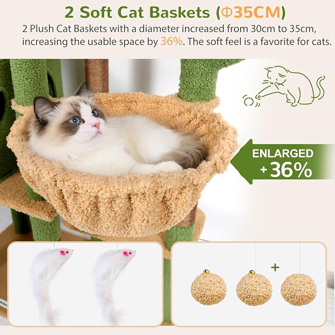 Globlazer S74E Pro Cactus Heavy Duty Maine Coon Cat Tree for Large Cats | 74in Sturdy Multi-Level Tall Cat Tree Tower for Indoor Adult Cats with Scratching Posts, 2 Cat Condos, 2 Top Perches