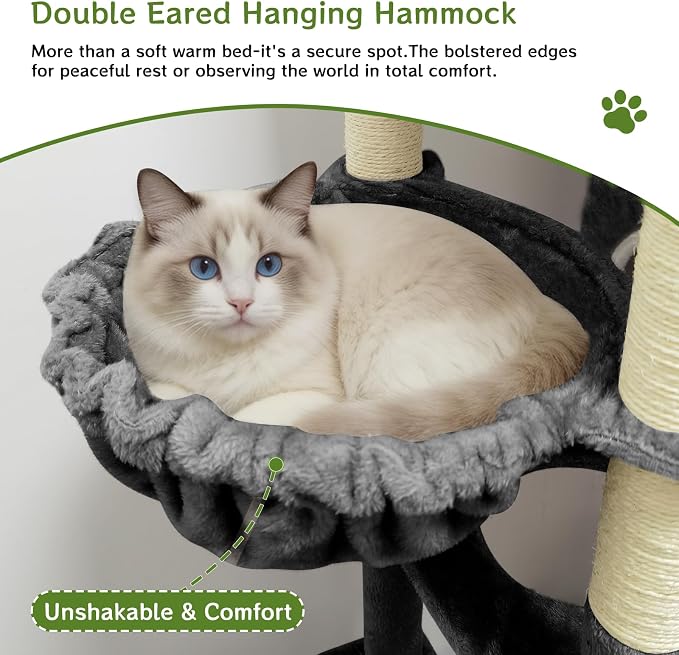 89 inch Cat Tree Tower - Extra Tall Multi-Level Cat Furniture with 2 Cozy Condos, Natural Sisal Scratching Posts, Plush Perches and Hammock for Large Indoor Cats (Black)