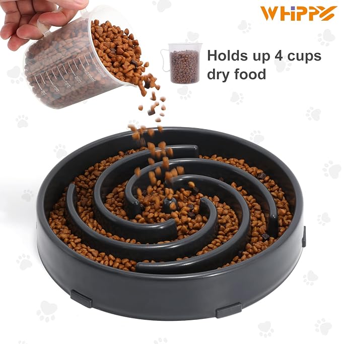 Slow Feeder Large Dog Bowl - Maze Puzzle Bowl for Medium to Large Dogs - Non Slip, Interactive, Bloat Stop, Healthy Feeding Dish - Gray