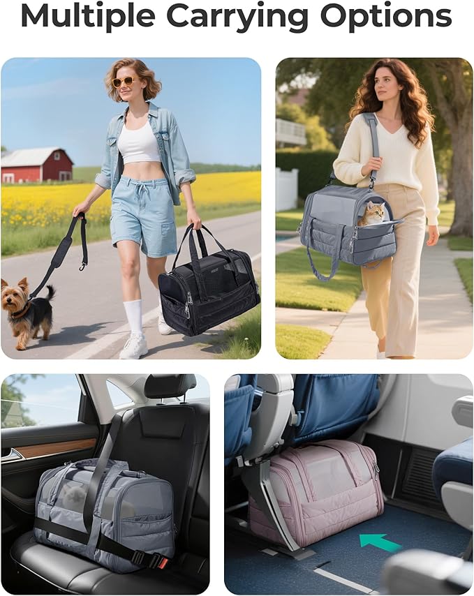 BAGSMART Cat Carrier: Soft-Sided Pet Carrier for Small Medium Cats Dogs Puppy Quilted Collapsible Puffy Travel Bag Up to 20 Lbs Mist Purple