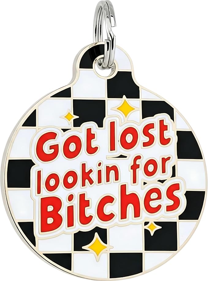 Bad Tags Personalized Dog and Cat ID Tags in 25+ Designs and 2 Sizes - 5 Lines of Custom Engraved Text - Funny Cute Personalized Pet Tags (Got Lost Lookin' for B*tches, Large (1.25 inch))