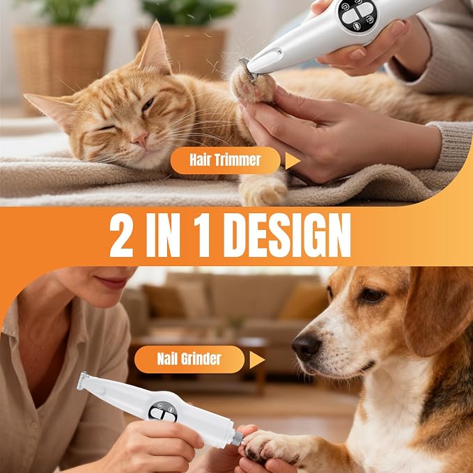 Mcbazel 2 in 1 Pet Micro Precision Trimmer & Nail Grinder, Multifunctional Rechargeable Pet Shaver Hair Nail Trimmer with LED Light for Paws Eyes Ears Face Buttocks for Large/Small Dogs and Cats
