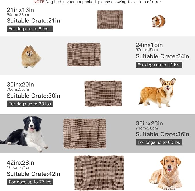 BVAGSS Dog Bed Mat,Reversible Crate Pad, Memory Foam Beds, Soft Warm Pet Cushion for Small Medium Dogs, Washable Pet Sleeping Mattress Kennel Bed Pad XH079 (24''x18''x1.6'',Brown)