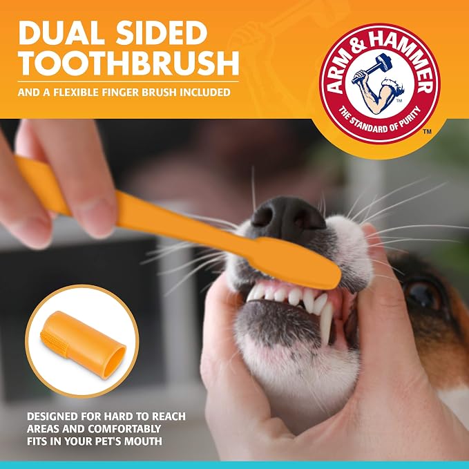 Arm & Hammer for Pets Enzymatic Dog Dental Care Kit, Chicken Flavor Toothpaste with Baking Soda for Plaque, Tartar, and Bad Breath, Double-Sided Toothbrush and Finger Brush Included, 2.5 Oz