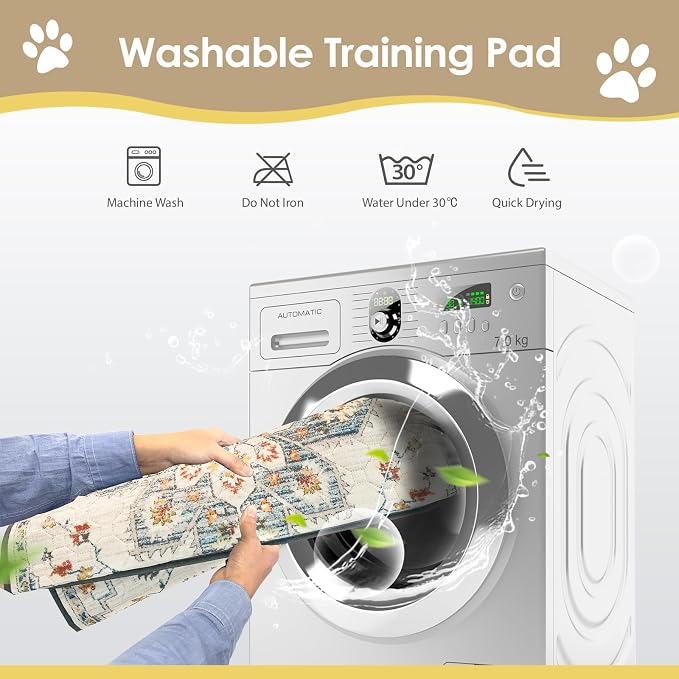 SCLOSE Washable Pee Pads for Dogs 2 Pack, 36" x 24" Reusable Puppy Pads Waterproof, Super Absorbent Dog Rugs, Leakproof, Dog Crate Pad, Playpen Mat, Whelping Pads, White Medallion
