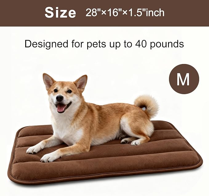 Dog Bed Mat, Reversible Dog Crate Pad with Washable Kennel Mat and Soft Foam, Flat Pet Bed for Dogs & Cats, for Crates Carriers & Travel (Dark Brown, 28" L*16" W*1.5" Th)