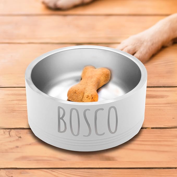 My Personal Memories Custom Personalized Stainless Steel Dog or Cat Bowl for Water and Food - Engraved Pet Bowl with Non Slip Bottom (Large - 64 Ounces, White)