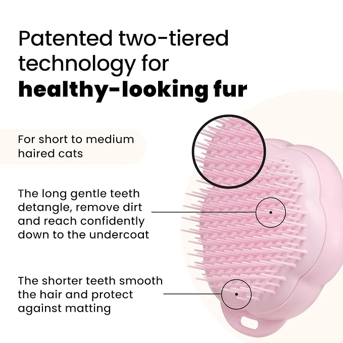 Pet Teezer Cat Brush for De-Shedding Short to Medium Fur, Millennial Pink | Cat hair brush gently de-sheds and detangles short to medium cat coats, even the finest fur, with no tugging or pulling