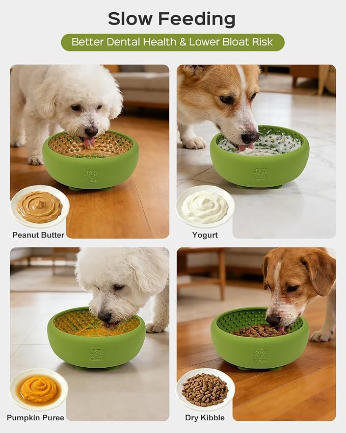 Dog Lick Bowl for Dogs S, Lick Mat, Slow Feeder Lick Bowl with Strong Suction, BPA-Free Silicone, Freeze Licking Bowl for Anxiety Relief, Enrichment & Distraction, Dishwasher Safe（Green， S）
