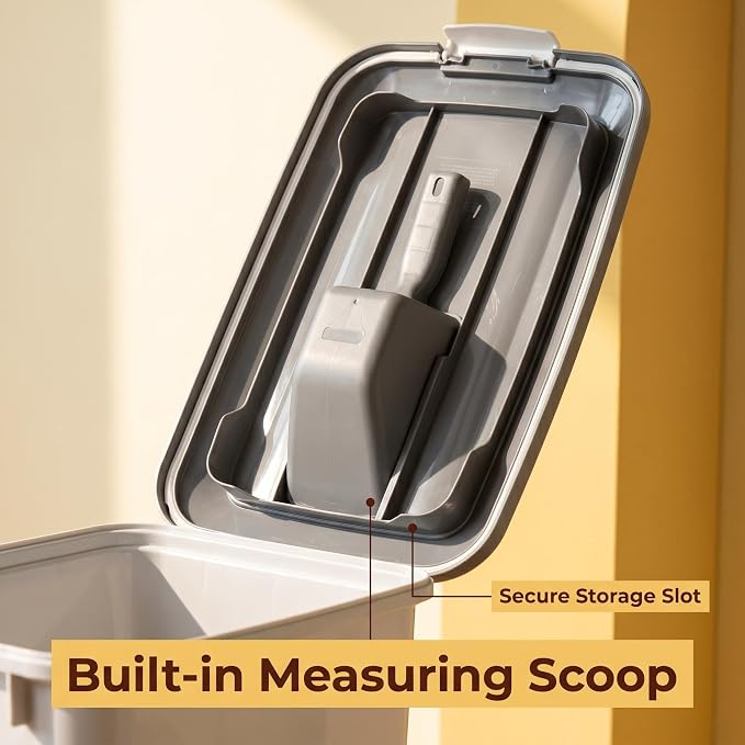 30 Lbs Airtight Pet Food Storage Container with Scoop Dog Cat Food Bin | dog food container airtight;cat food storage bin airtight;apartment pet food storage;