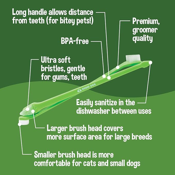 Bodhi Dog Dual-Headed Toothbrush for Dogs & Cats - Soft Bristles for Gentle Pet Dental Care - Puppy & Adult Teeth Cleaning - Easy-to-Use Design for Healthy Gums & Fresh Breath (100 Count)