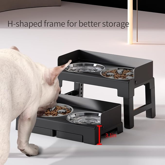 Elevated Dog Bowls with Stainless Steel Slow Feeder Bowl for Medium and Large Dogs, Spill-Proof Tiltable Dog Feeder with 2 Bowls, 6-Height Adjustable Raised Dog Bowl Stand