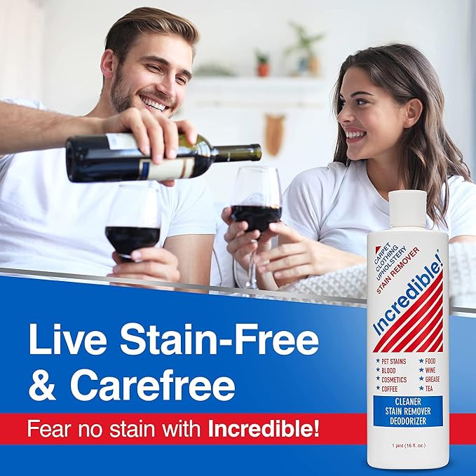 INCREDIBLE! Stain Remover | Instant Spot Remover for New & Old Stains | Cleaner, Stain Removal, Deodorizer - For Blood, Red Wine, Coffee, Urine & Pet Stains | Carpets, Laundry & Upholstery | 2 Pack