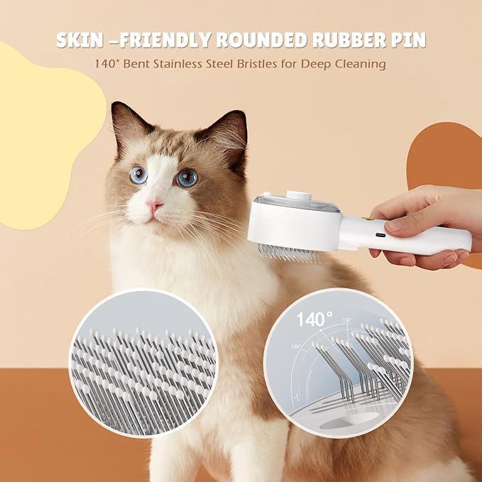 Cat Steam Brush for Indoor Cats, Spray Cat Deshedding Brush for Grooming | Self Cleaning Steam Pet Brushes with Spray, Helps Remove Loose Hair & Undercoat, Grooming Tool for Long & Short Hair Cats